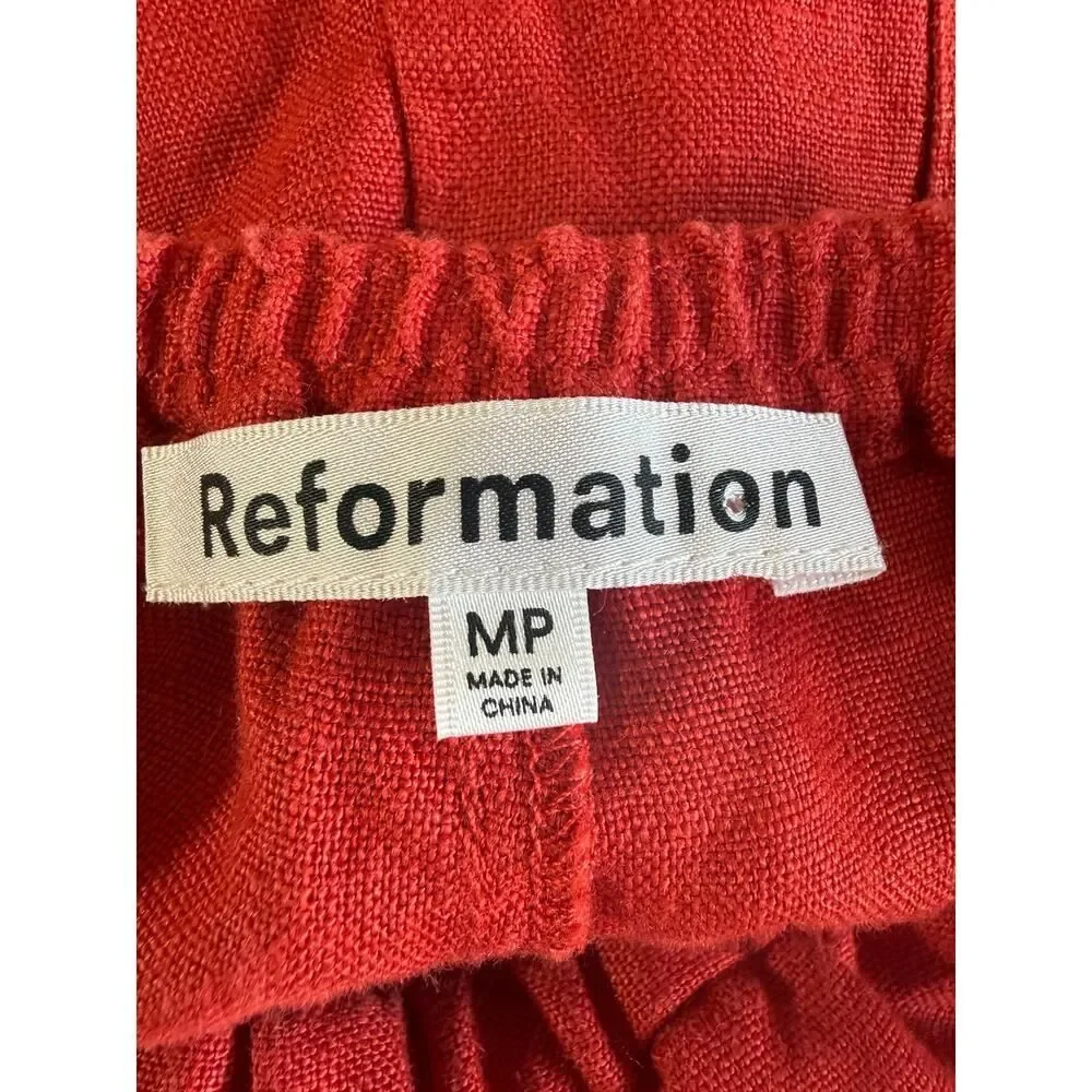 REFORMATION Women's Remi Cropped LInen Pull-On Pants Red Size Medium Petite